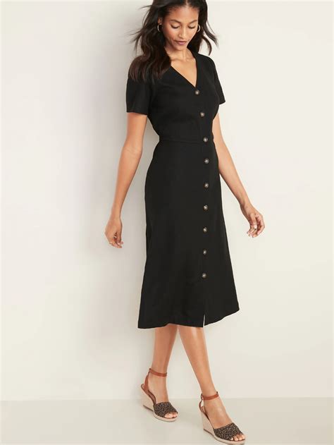 Fit And Flare Button Front Linen Blend Midi Dress For Women Old Navy Womens Dresses