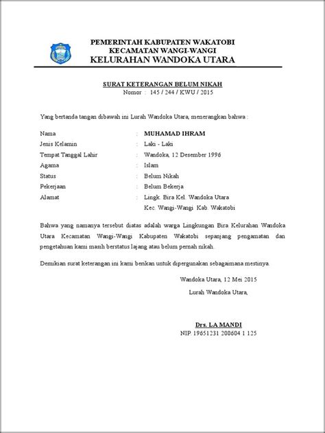 Contoh Surat Keterangan Status Pernikahan Surat Keterangan Desain