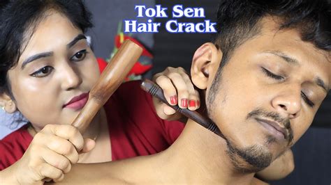 Tok Sen Lite Hair Cracking Neck Cracking And Ear Cleaning By Indian Women With Soft Hand