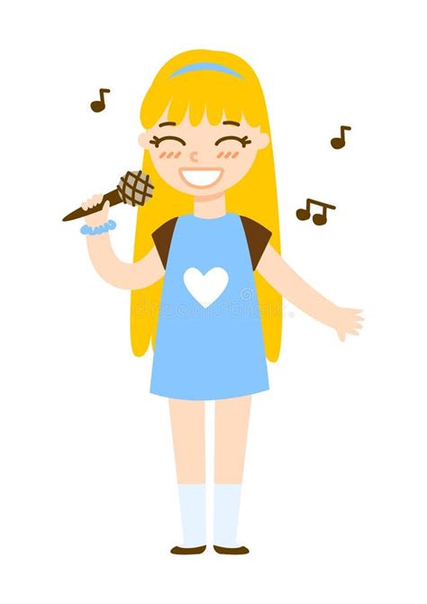 Cute Cartoon Singing Girl Isolated On White Stock Vector Illustration