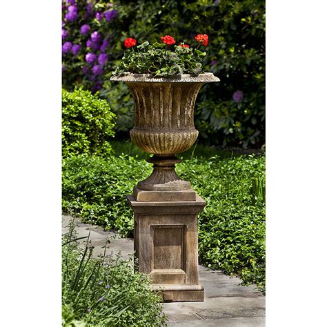 Classic Urn On Pedestal Tall Cast Stone Kinsey Garden Decor