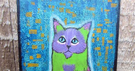 Peaceofpi Studio Electric Cat Tiny Surreal Aceo Painting