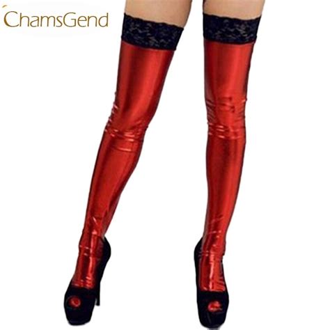 newly design sexy lingerie women lace top thigh high pu leather stockings club wear drop