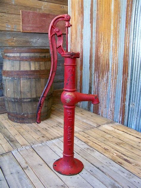 In Tall Antique Embossed Red Jacket Cast Iron Farm Well Water Pump Vintage Tool Prepping