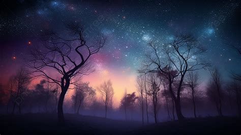 Starry Sky Forest Night Scene Background Night View Forest Starry