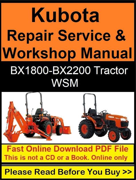 Kubota Repair Service And Workshop Manual Bx1800 Bx2200 Wsm Etsy