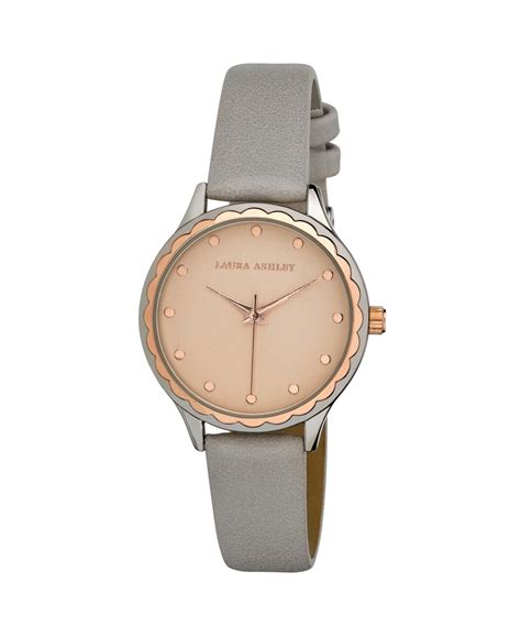 Laura Ashley Womens Fluted Dial Rose Gold Tone Vegan Leather Strap