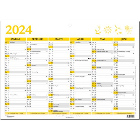 A4 Vægkalender 2024 Gul Kalenderbutik