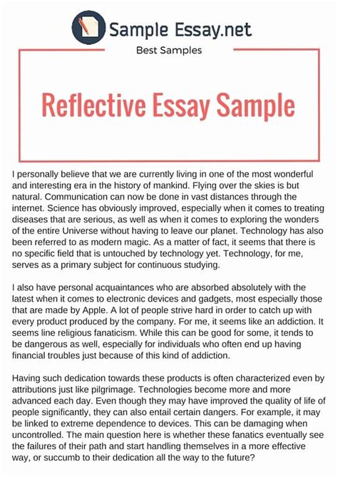 As another example, if reflecting on a new social experience for a sociology class, you could relate that experience to specific ideas or social patterns discussed in class. Personal Reflective Essays Example Inspirational Pin by ...