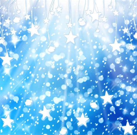 Christmas Snowy Background With Blue Stars Stock Illustration