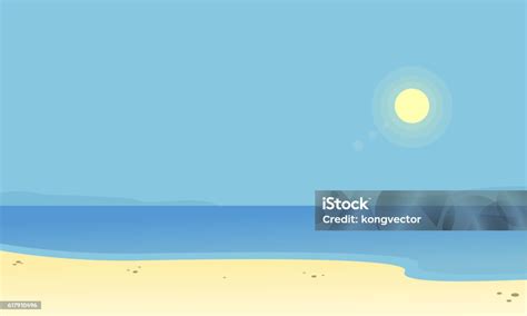 Siluet Pemandangan Pantai Dengan Matahari Ilustrasi Stok Unduh Gambar