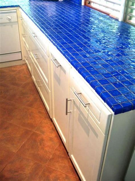Cobalt Blue And Aqua Colored Ceramic Tiles For Kitchen Countertop And
