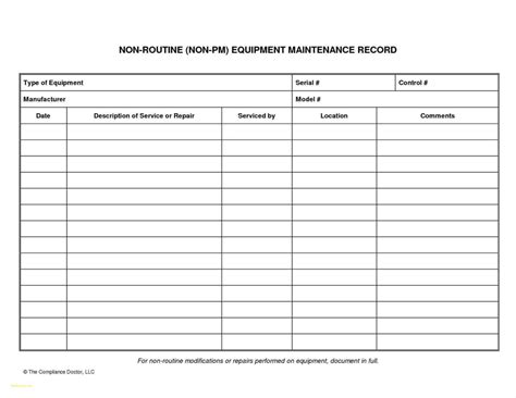 Equipment Maintenance Spreadsheet — Db