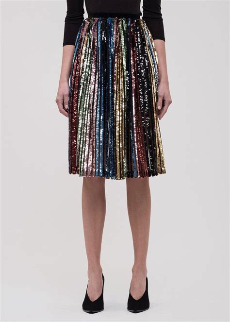 Multi Stripe Sequin Skirt With Velvet Waistband Fully Lined