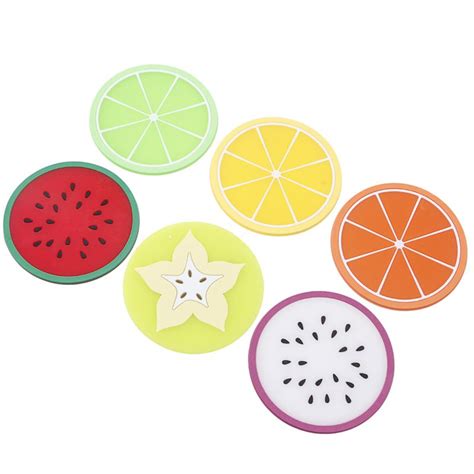 6pcs Fruit Coaster Colorful Silicone Tea Cup Drinks Holder Mat Placemat