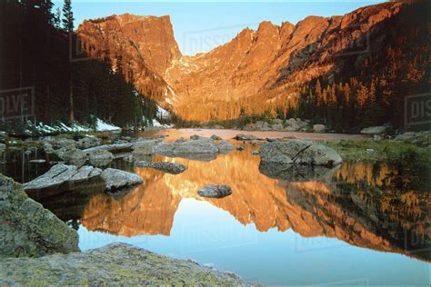 Usa Colorado Rocky Mountain National Park Dream Lake Sunrise On