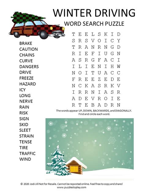 Winter Driving Word Search Puzzle Puzzles To Play