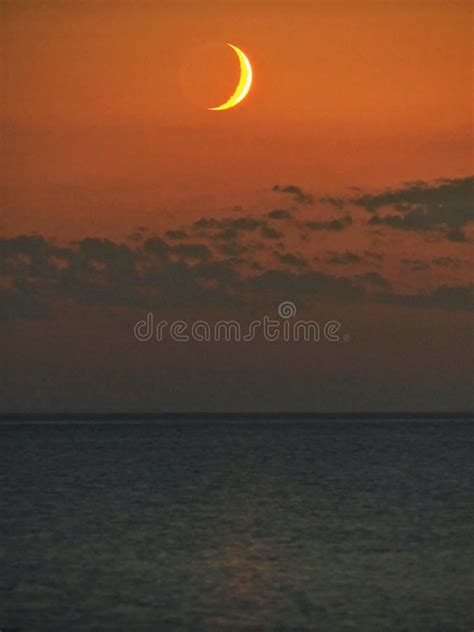 Moon Set And Orange Sky After Sunset Stock Photo Image Of Astrophoto