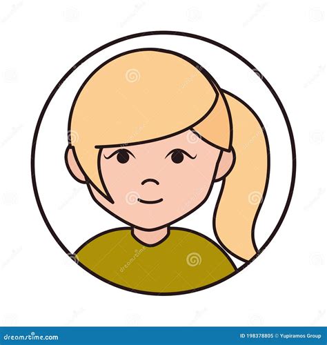 Teen Blonde Ponytail Hair Cartoon Round Line Icon Stock Vector