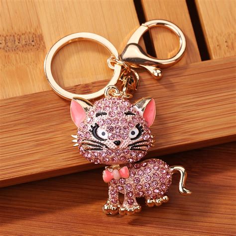 Lovely Cat Kitten Keychain Rhinestone Handbag Charm Pendant Car Key