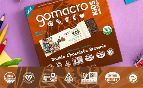 Gomacro Kids Macrobar Organic Vegan Snack Bars Double Chocolate