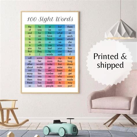 100 Sight Words Poster Educational Prints Learning For Etsy