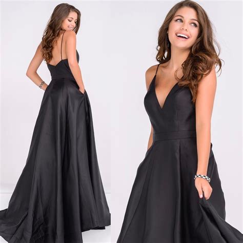 Black Long Prom Dress Graduation Dress Elegant Prom Dress With Pockets