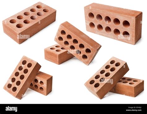 Set Of Red Bricks Used In Construction And Home Building Isolated On