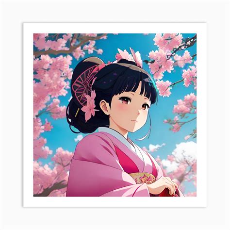 Anime Girl In Cherry Blossoms 1 Art Print By Noctarius Fy