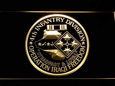 Us Army 4th Infantry Division Operation Iraqi Freedom Led Neon Sign