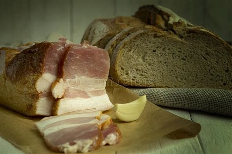 Homemade Smoked Lard With A Layer Of Meat Stock Photo Image Of