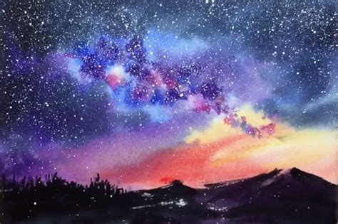 Watercolor Starry Night Sky Demonstration Sky Painting Watercolor
