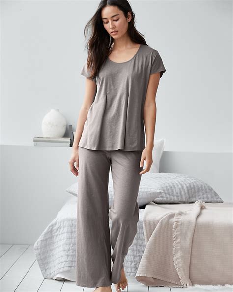 Eileen Fisher Organic Cotton Pleat Detail Cap Sleeve Pajamas Garnet Hill