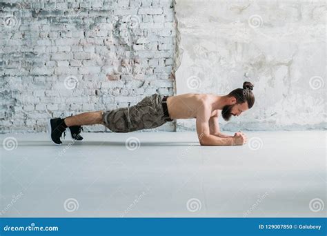 Plank Man Exercising Fitness Training Gym Workout Stock Photo Image