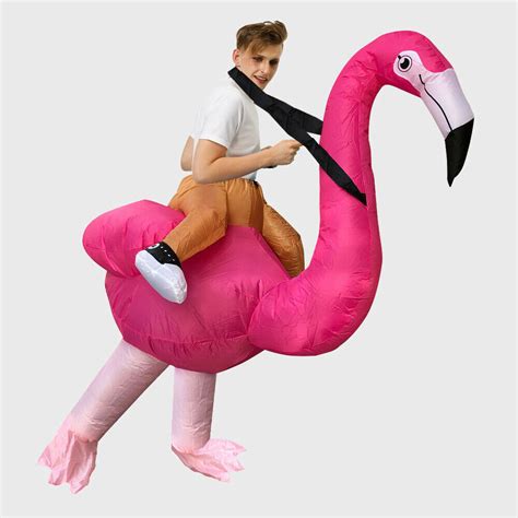 Inflatable Flamingo Rider Costume Adult Halloween Party Electric Fan