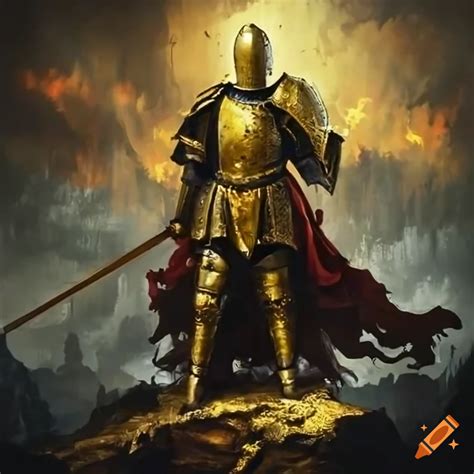 Royal Golden Knight Ready For Battle On A Dark Battlefield On Craiyon