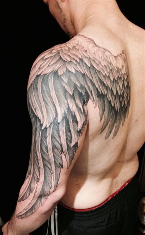 Detailed Back And Arm Wing Tattoo For Men Feather Tattoos Wing Tattoo Tattoos