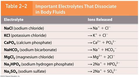 Table Listing The Important Electrolytes That Dissociate In Body Fluids