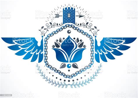 Winged Classy Emblem Vector Heraldic Coat Of Arms Composed Using