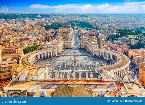 Famous Saint Peter S Square In Vatican And Aerial View Of The Rome City