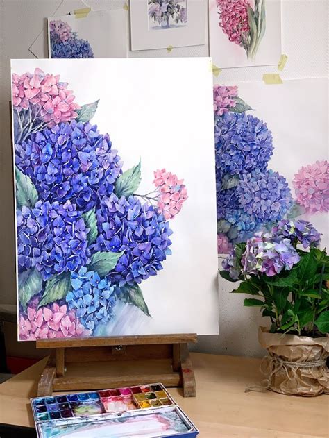 Watercolor Hydrangea On Behance Flower Art Painting Hydrangea