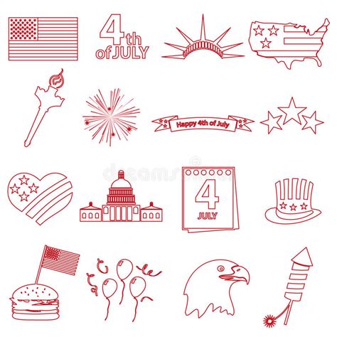 American Independence Day Celebration Outline Icons Set Eps10 Stock