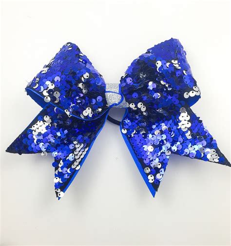 Large Blue Sequins Cheer Bow Royal Blue Sequin Hair Bow Blue