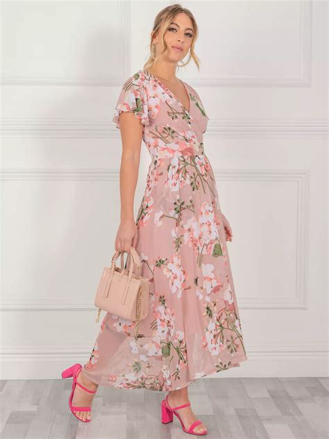 Jolie Moi Eleanor Floral Print Wrap Neck Maxi Dress Pinkmulti At John Lewis And Partners