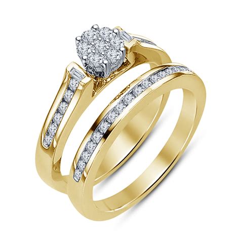 14k Yellow Gold Plated White Rd Sim Diamond Womens Wedding Bridal Ring