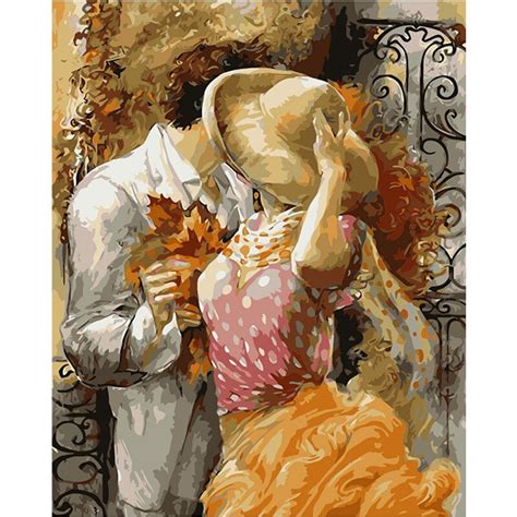 Diy Digital Oil Painting By Numbers Couple Kissing Wall Decor Picture