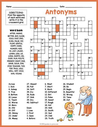 An Orange And White Crossword Puzzle With The Words Antonys On It