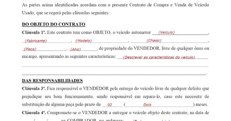 Declara Contrato De Compra E Venda VeÍculo Usado Bem Móvel Certo