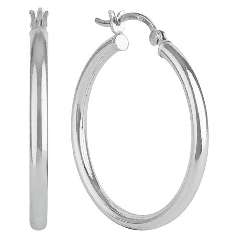 Womens Sterling Silver Hoop Earring With Click Top Silver 30mm