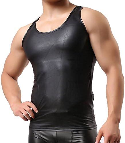 YUFEIDA Men S Faux Leather Vest Undershirt Tank Top Sleeveless Shirt